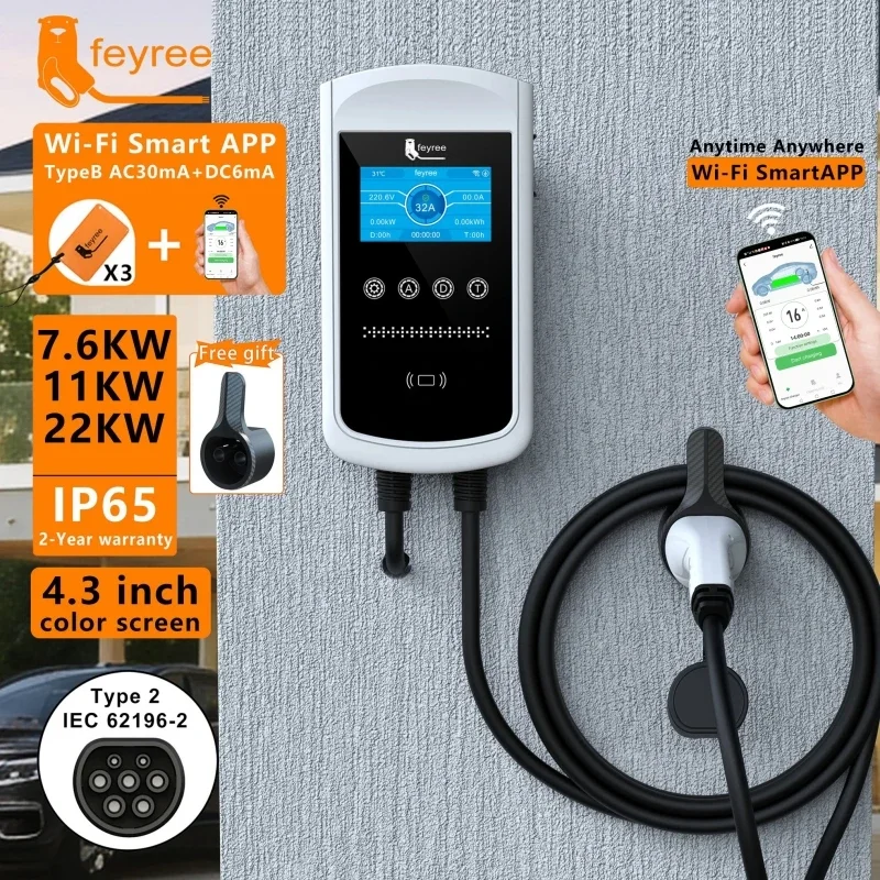 Feyree Type2 EV Charger 32A 7. - Ev Charger Type 2 22Kw 32A 3 Phase ulasan dan harga